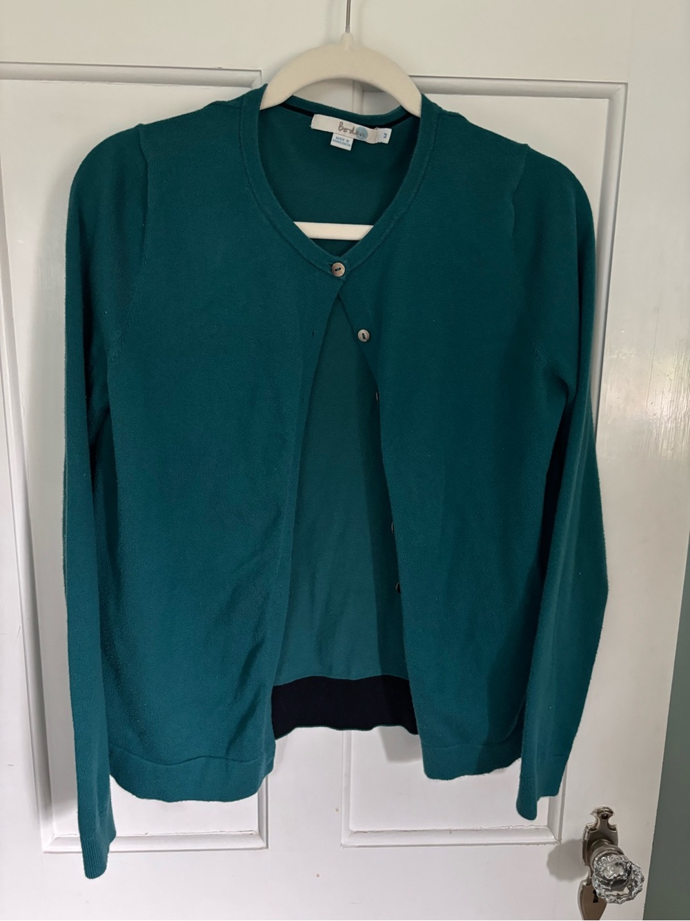 Boden Teal Round-Neck Button Cardigan